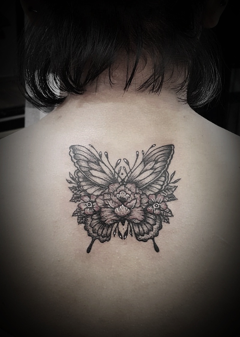Butterfly and Flower Tattoo, Tattoo Artist in Nepal