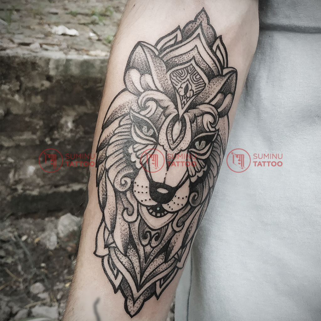 wolf ornamental tattoo in nepal by sumina shrestha