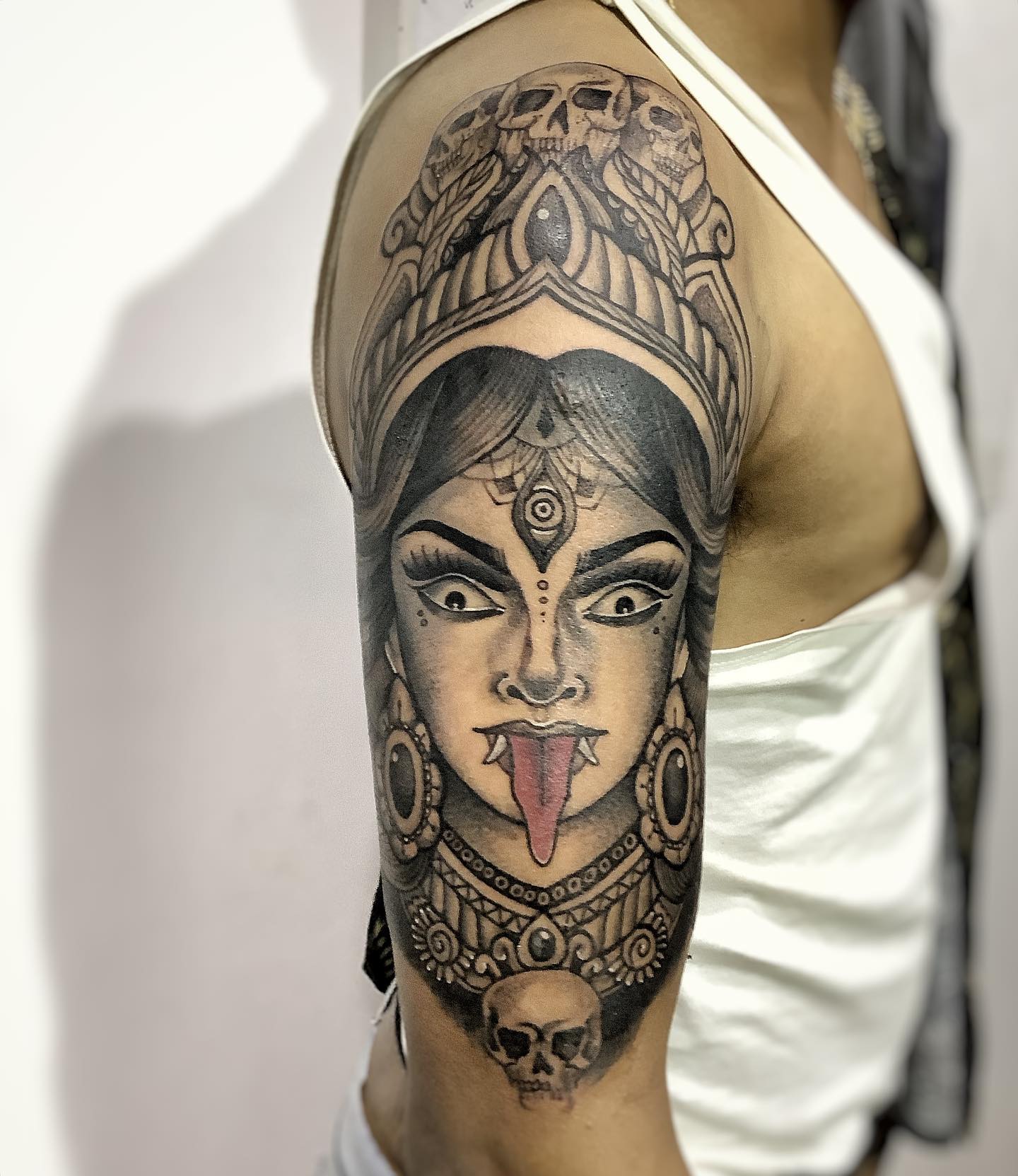 Kali tattoo located on the inner forearm.