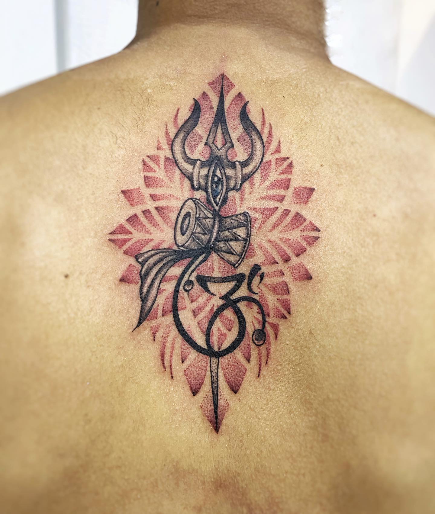 Trishul Tattoo with Red Mandala in Nepal, Hindu Tattoo | Sumina Shrestha |  SUMINU TATTOO IN NEPAL - Tattoo artist in Nepal