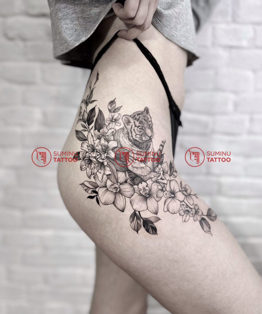 Tiger and Floral Tattoo Sumina Shrestha Nepal