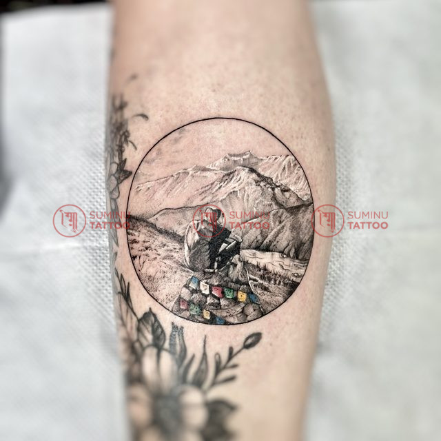 traveler trekking mountain in nepal tattoo