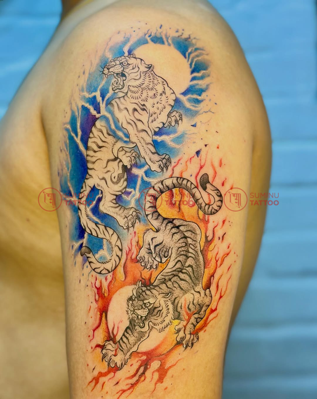 Great Fire & Water Balance in Life, Tiger Tattoo, Two Tigers Tattoo in Nepal 2025 Tattoo in Nepal tiger tattoo, two tigers, water and fire tattoo