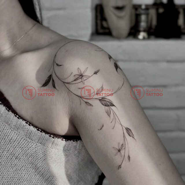 fine line floral tattoo on arms beautiful girl